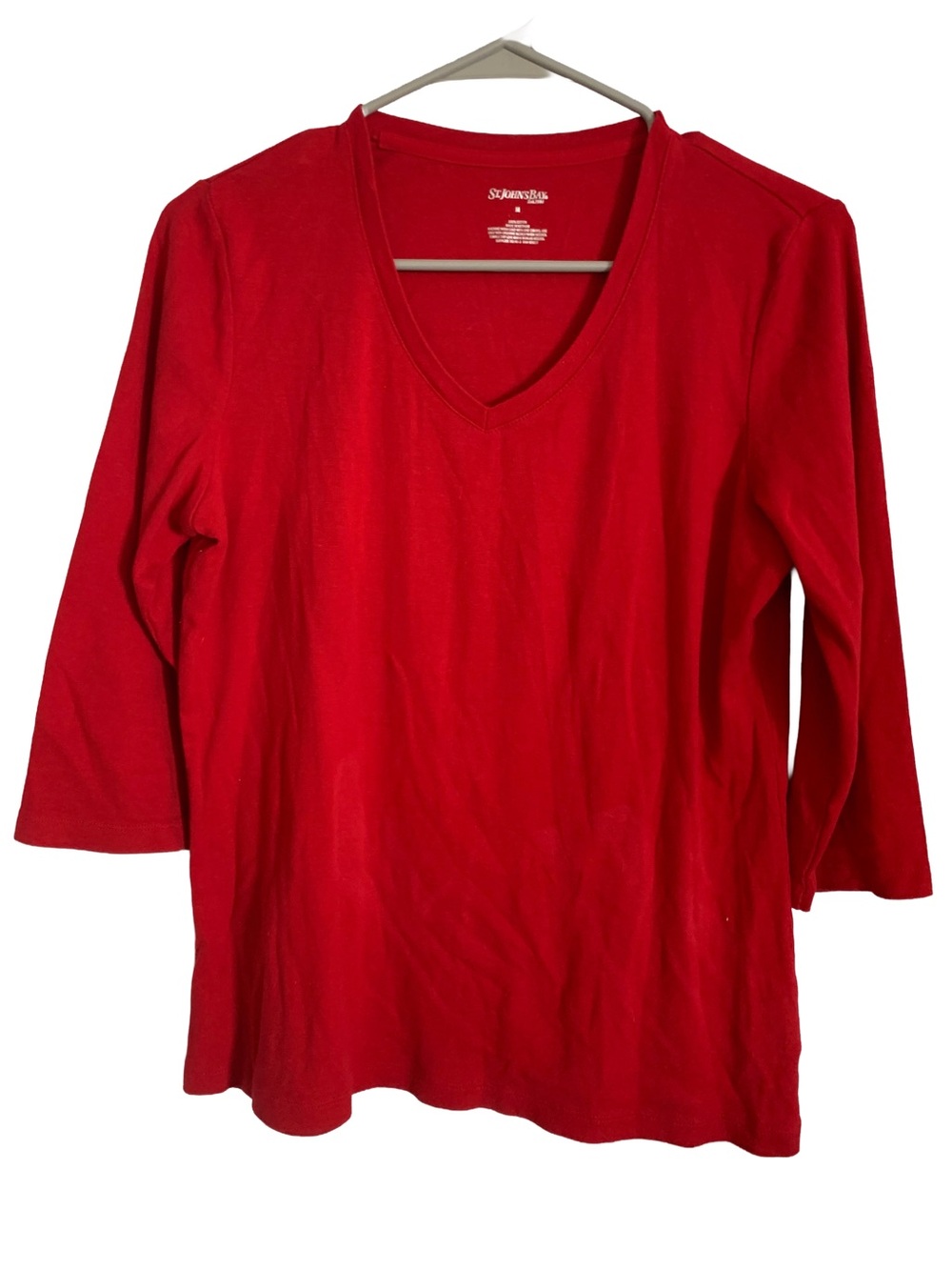 ST. JOHN’S BAY Women’s Red 3/4 sleeve V-neck Cotton Tee Shirt